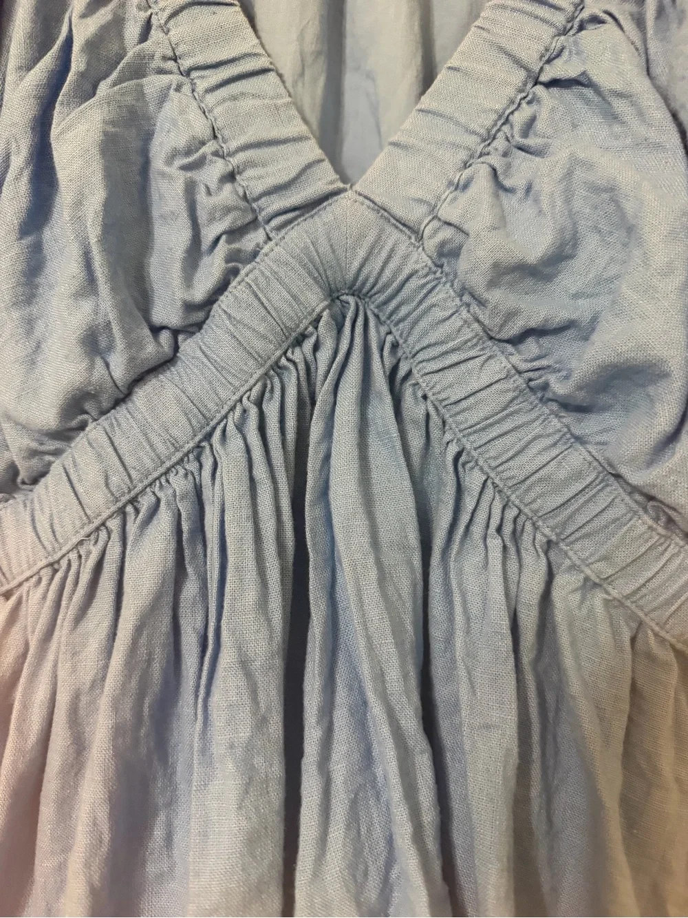 Abercrombie & Fitch Blue Puff-Sleeve Plunge V-Neck Linen Blend Peplum Top S